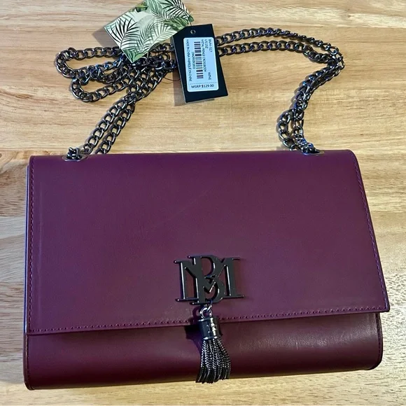 Badgley Mischka Monogram Tassel Crossbody - Wine Burgundy Red NWT - Picture 3 of 9